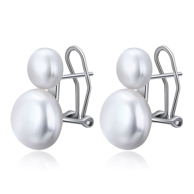 Freshwater Pearl Earrings Women 925 Sterling Silver Stud Earring Fine jewelry Trendy Double Pearl For Woman Wedding Party