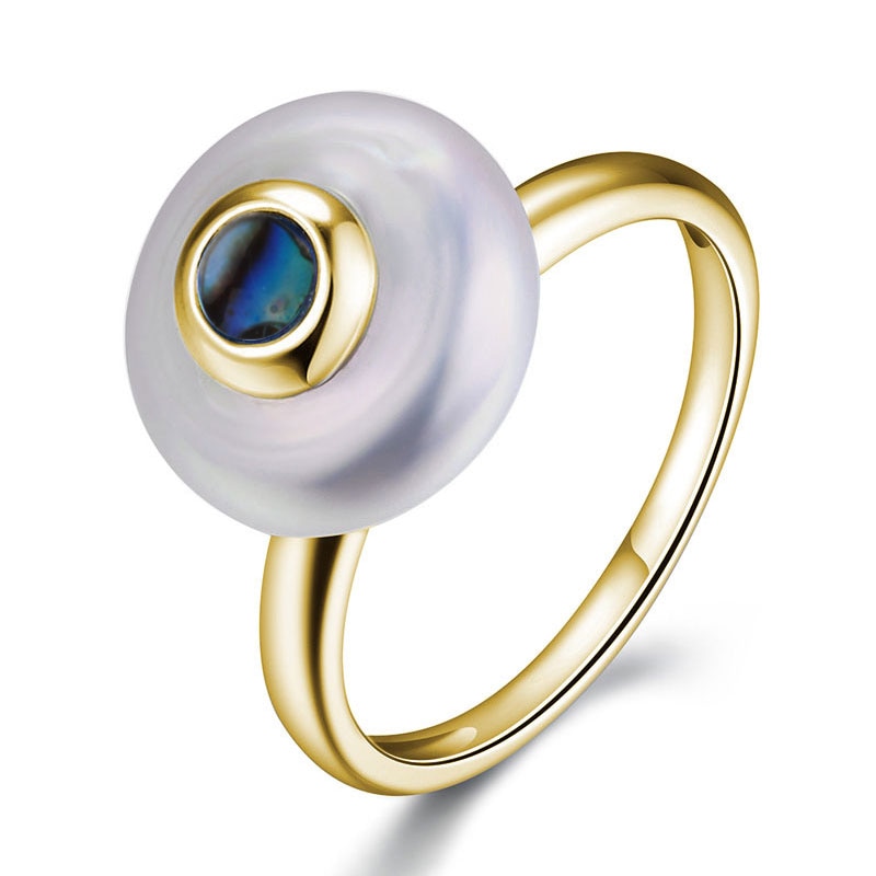 Hot 100% Natural Pearl Rings 925 Sterling-silver-jewelry, Oblate 2.5CM Pearl Ring ,Party Gift,