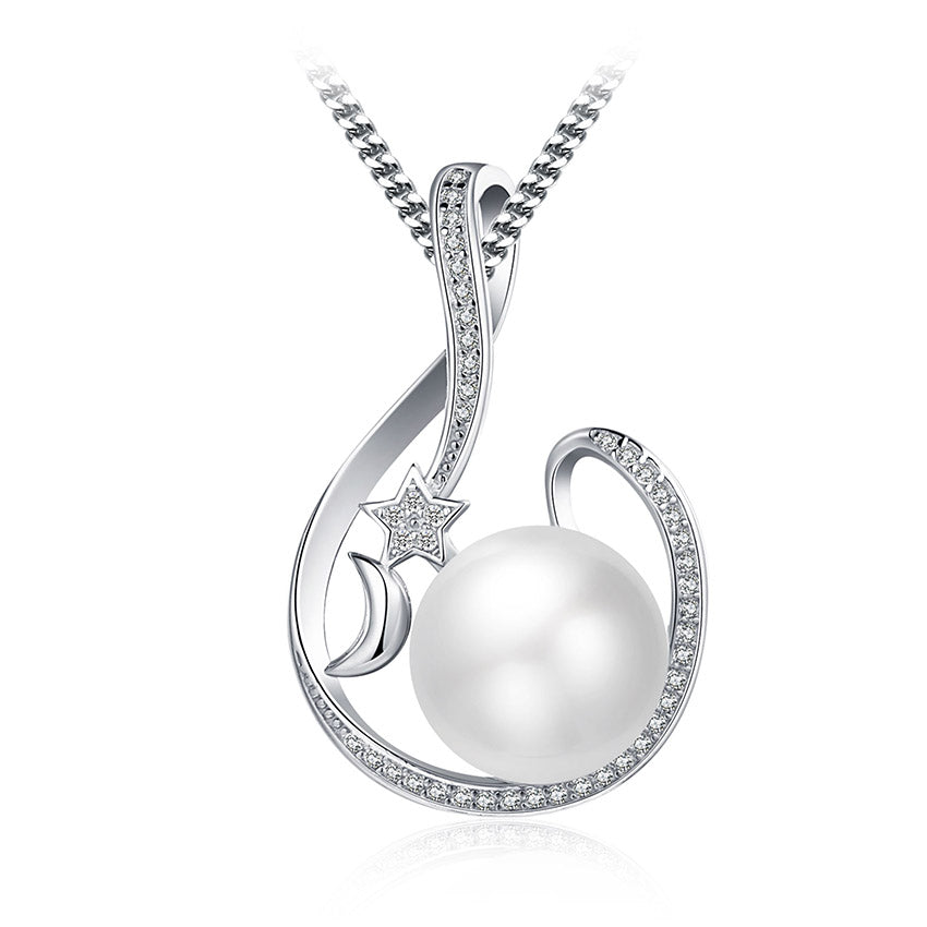 Hot Selling 925 Sterling Silver Bridal Necklace ,Wedding Real Natural Pearl Star&Moon Collier Femme Charm Jewelry Gift