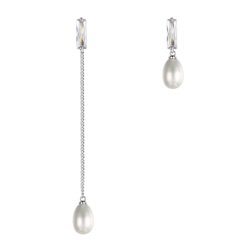 Long Chain Asymmetrical Drop Earrings 925 Sterling Silver Real Natural Pearl Bijoux For Women Trendy Gifts