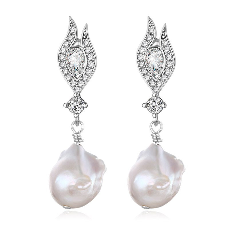 Mother's d gift! Natural Irregular Pearl 925 Sterling Silver Drop Earrings For Women For Love Mom Gift Box
