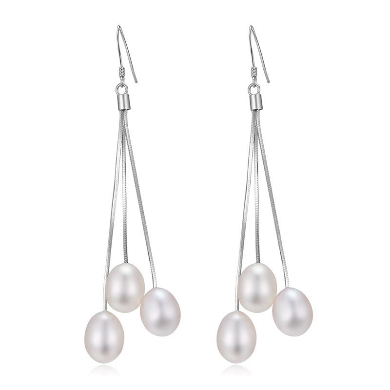 Natural Pearl Bridal Wedding Jewelry For Women Girl 925 Sterling Silver Long Tassel Drop Earring With Gift Box