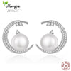 Natural Pearl Moon Stud Earrings for Women 100% Real 925 Sterling Silver Trendy Pearl Earrings Elegant Jewelry