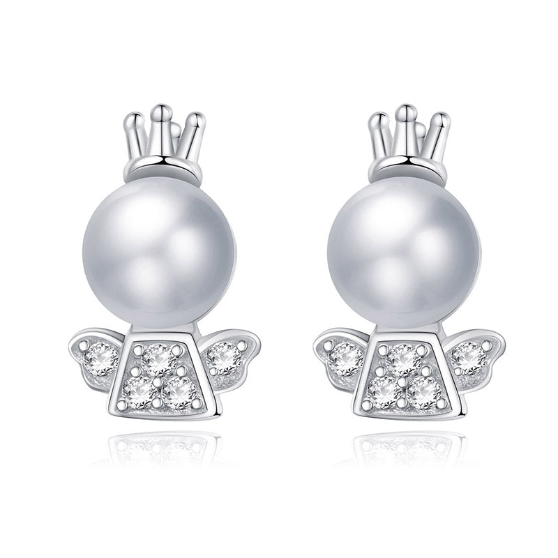 Natural Pearl Earrings Female Angel 925 Sterling Silver Cute Stud Earrings Fashion Accessories for Women Wedding Gifts