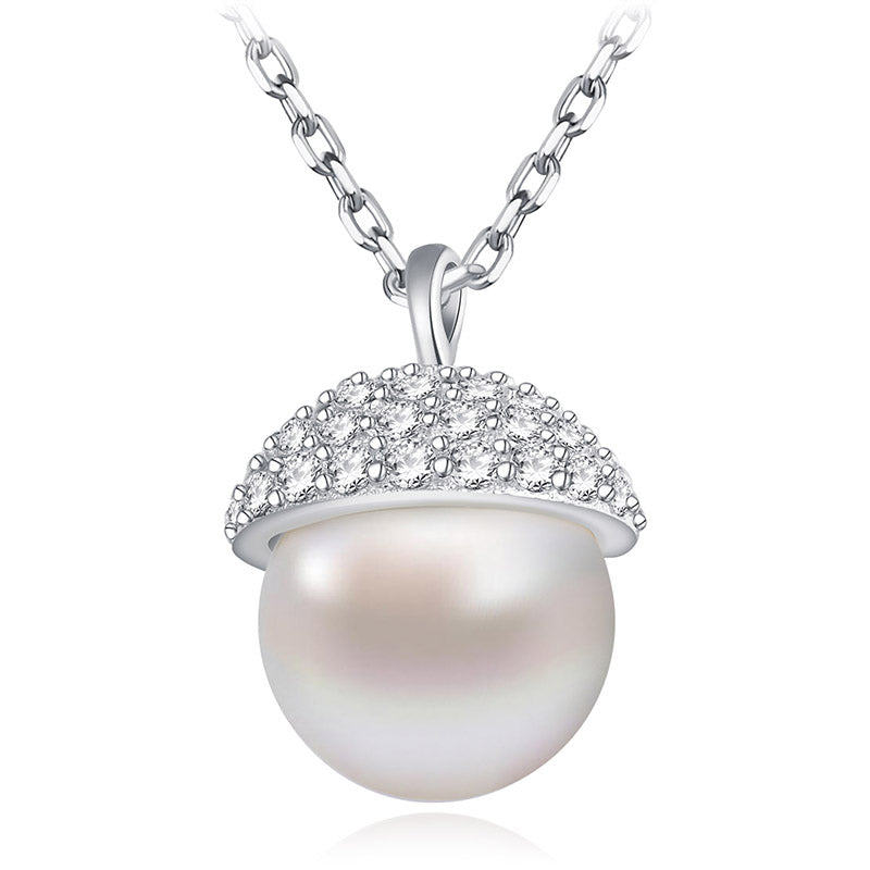 New Arrival 925 Sterling Sliver Elegant Pinecon Nature Pearl Pendant Shiny AAA Zircon Necklace for Women Party