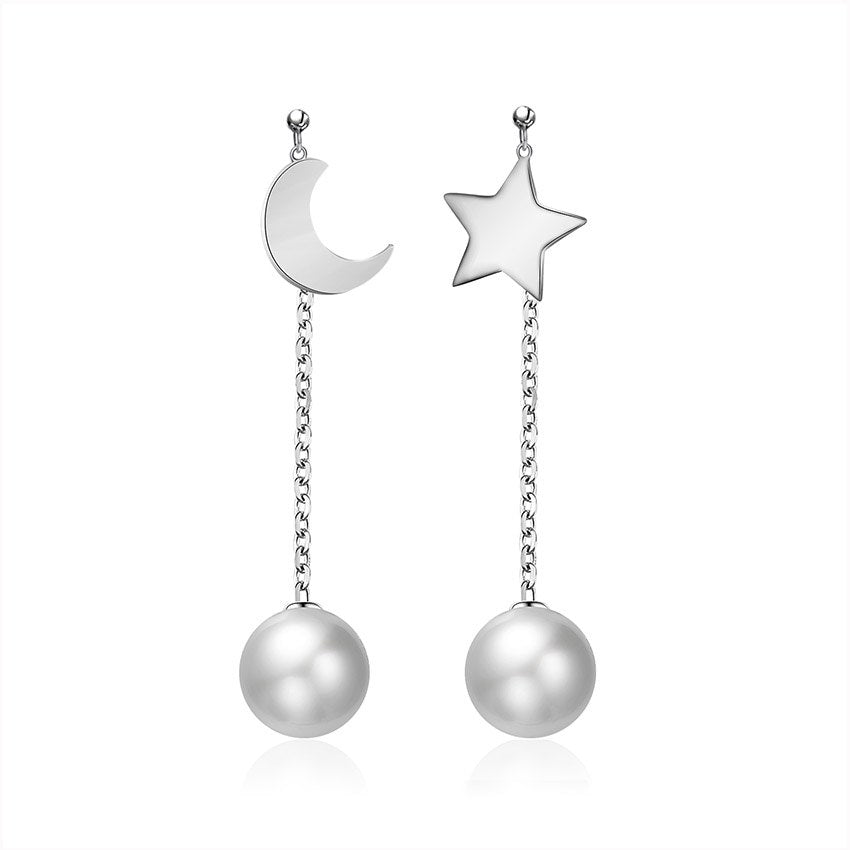 New Arrivals 925 Sterling Silver Drop Dangle Earrings Moon Star Pearl Earring For Women Jewelry   Brincos