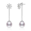 New Brincos Bijoux Flower Natural Pearl 925 Sterling Silver Long Drop Dangle Earrings For Women Wedding Jewelry Oorbellen