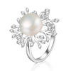 New Design Snowflake Genuine Natural White Pearl 100% 925 Sterling Silver Unique Rings Wedding Jewelry Gift