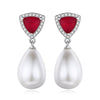 New Design Women Charm Wedding 925 Sterling Silver Cultured Pearl Earrings Red Triangle Shape Brincos As Gift