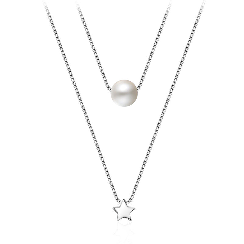 New Fashion Natural Pearl Jewelry Two Laylers Star Choker Necklace For Women 925 Sterling Silver Chain Necklace & Pendant