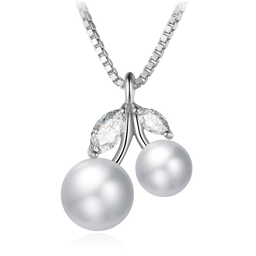 Pearl Cherry Pendant Necklaces for Women 100% 925 Sterling Silver Genuine Silver Jewelry Collares Gift 2020 Maxi Collier