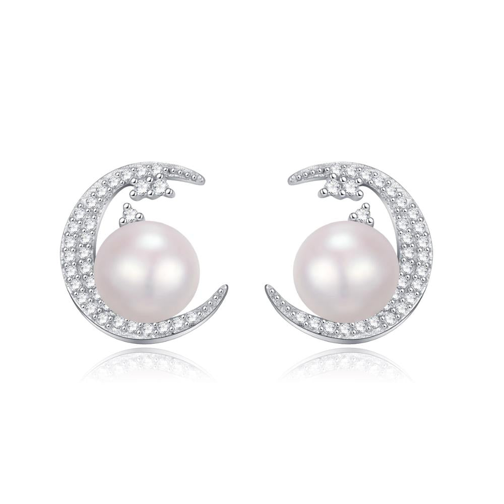 Pearl Natural Pearl Earrings 100% 925 sterling silver Stud Earrings for Women jewelry Moon Earring Wedding