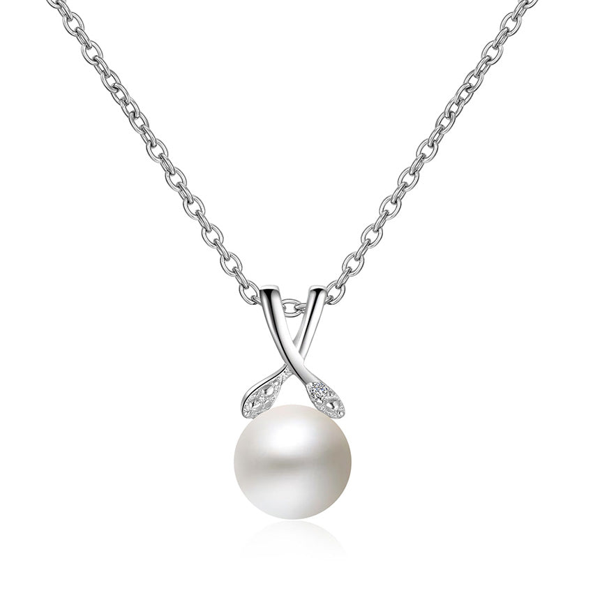 Pure Luxury Collares 925 Sterling Silver Cross Link Chain Natural Pearl Necklaces & Pendants for Women Party