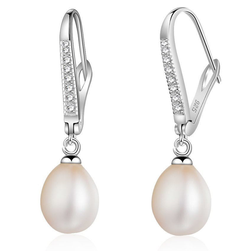 Real Pearl Earring Sterling Silver 925 Jewelry Pink White Purple Color Drop Earrings Wedding Girl Best Gift