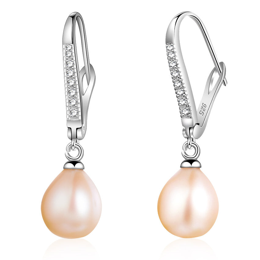 Real Pearl Earring Sterling Silver 925 Jewelry Pink White Purple Color Drop Earrings Wedding Girl Best Gift