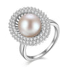 Real Pure 925 Sterling Silver Ring Natural Pearl CZ Stone Jewelry for Women Wedding Engagement Band Luxury Finger Ring