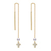 Simple Long Strip Tassel Pearl Earrings For Women 925 Sterling Silver Chain Cross Shaped Earhook Dangle Drop Earrings