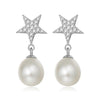 Star Earrings Natural Pearl Jewelry White for Love Earrings 7-8mm Geometric Pearl Sterling Silver Drop Earring