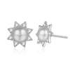 Top Quality Natural Pearl Stud Earring Women Elegant Fashion 925 Sterling Silver Shiny Zirconia Flower Jewelry