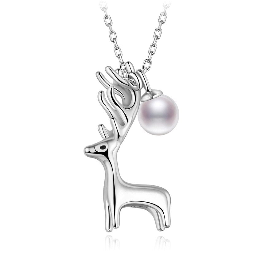 Trendy 100% 925 Sterling Silver Pearl Deer Love Pendant Necklaces With Chain Fine Silver Jewelry For Gift