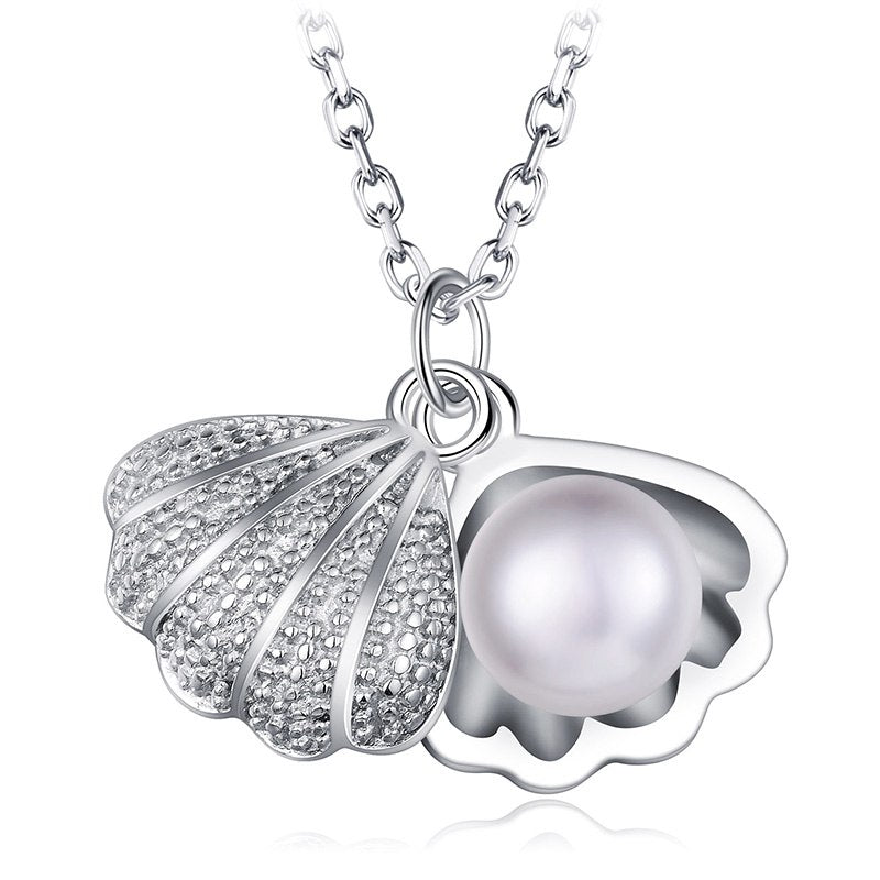 Women Pearl Necklace 925 Silver Pendants Real Natural White Pearl Shell Necklace Wedding Classic Fine Jewelry