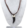 Horn Pendant Necklace Men Brown Genuine Leather Necklace Jewellery Ethnic Charm Accessories Drop Shipping