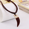 Horn Pendant Necklace Men Brown Genuine Leather Necklace Jewellery Ethnic Charm Accessories Drop Shipping