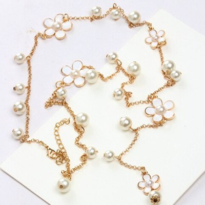 Hot 1 Pc Women Jewelry Charms Collar White Imitation Pearls Flowers Alloy Long Chain Temperament Girls Pendants Necklaces 2020