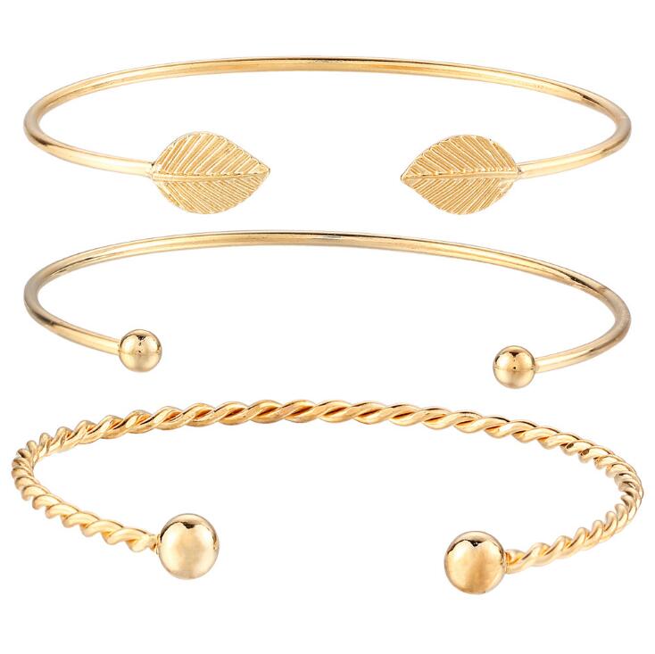 Hot 2020 New fashion jewelry Gold Color leaf cuff bangle 1 set 3 pieces Charm Bracelets & Bangles for women girl best gift