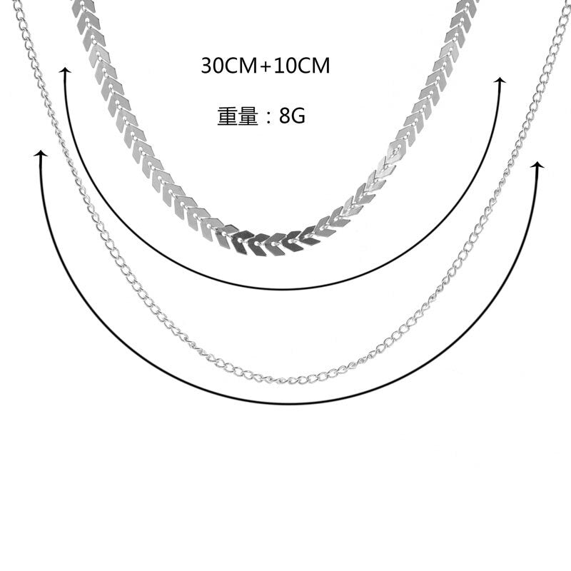 2021 Chain Choker Two Layers Necklaces Fishbone Airplane Shape Gold Color Necklace Flat Chain jewelry