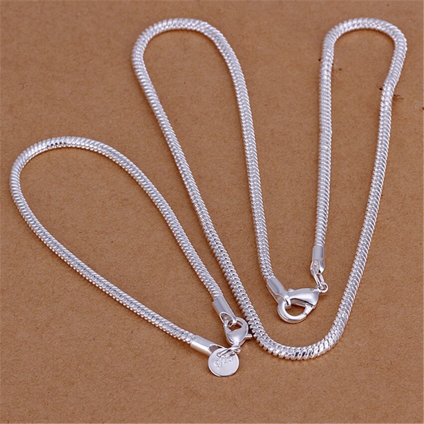 3MM Snake bone chain 925 sterling Silver bracelet neckalce Jewelry sets for women man Party wedding accessories Gift