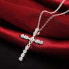 925 Stamped Silver Blue crystal cross Pendant Necklace For Women Christmas gifts Wedding party fine noble Jewelry
