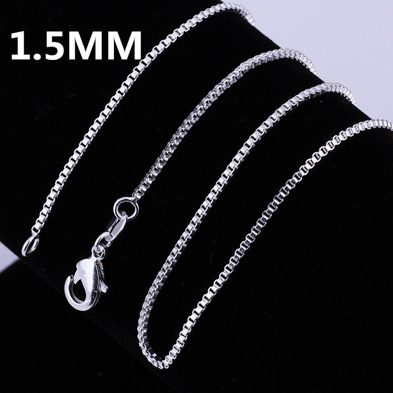 925 Stamped Silver classic 1.5MM Box chain Necklace 16-24 inches For Women man wedding party Jewelry Holiday gift