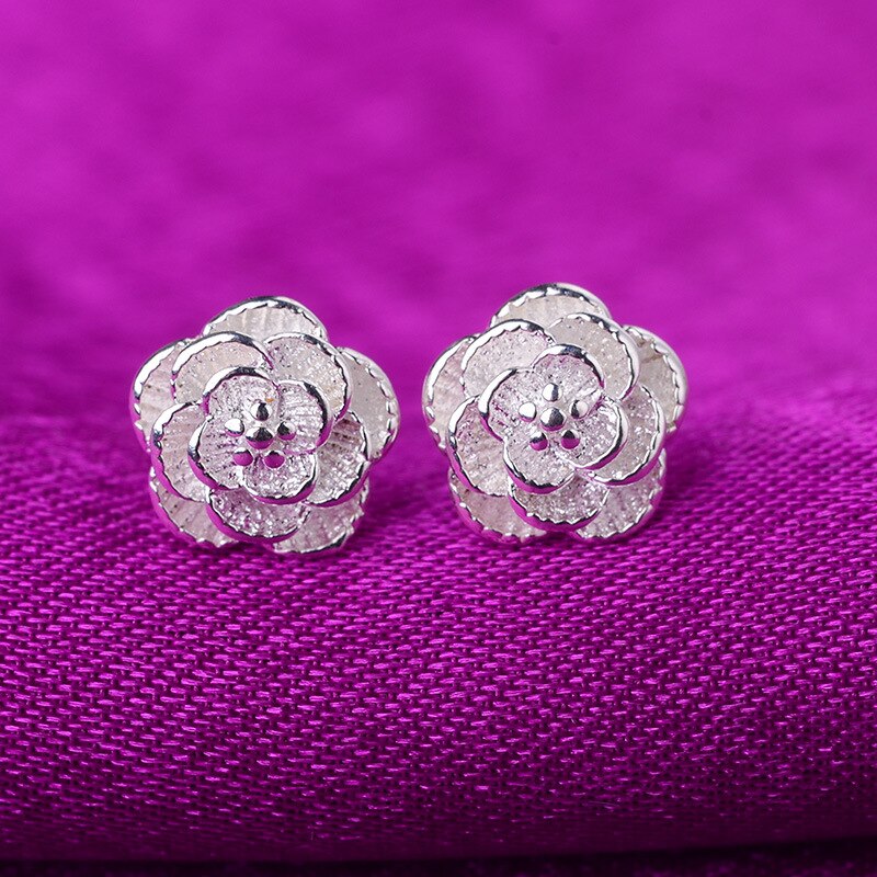 925 Sterling Silver Pretty rose Flower stud Earrings for Women classic party wedding Jewelry Holiday gifts