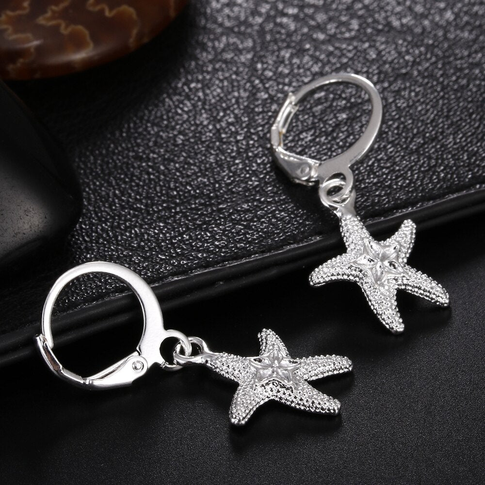 925 Sterling Silver Pretty starfish earrings for women fine Ear clip  party Jewelry Christmas Gifts