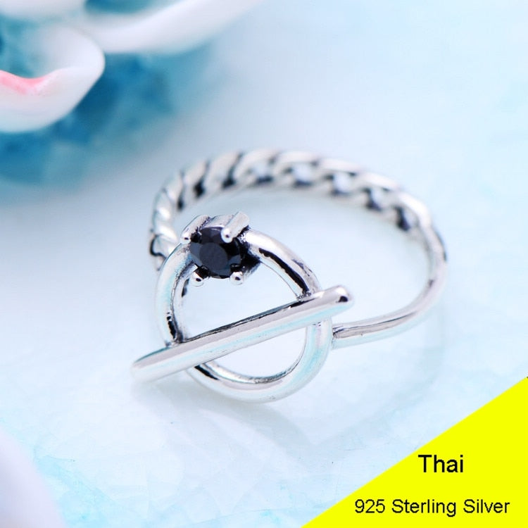 Hot 925 Sterling Silver Retro Black Agate Ring Women Thai Silver Fine Jewelry Gift Finger Ring CH055466