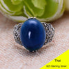 Hot 925 Sterling Silver Retro Ring Men Thai Silver Fine Jewelry Gift Blue Corundum with Marcasite Finger Ring CH051530