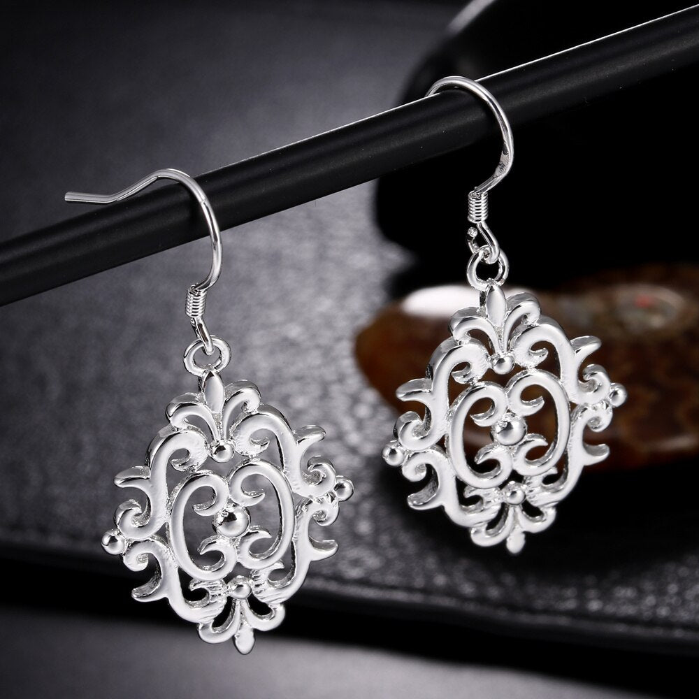 925 Sterling Silver elegant Retro window grilles earrings for women  party wedding Jewelry Holiday gifts
