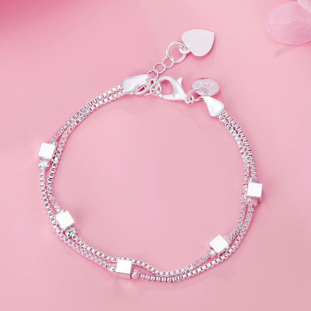 925 Sterling silver cute Lucky square box chain bracelets for women party wedding engagement Jewelry Christmas gifts