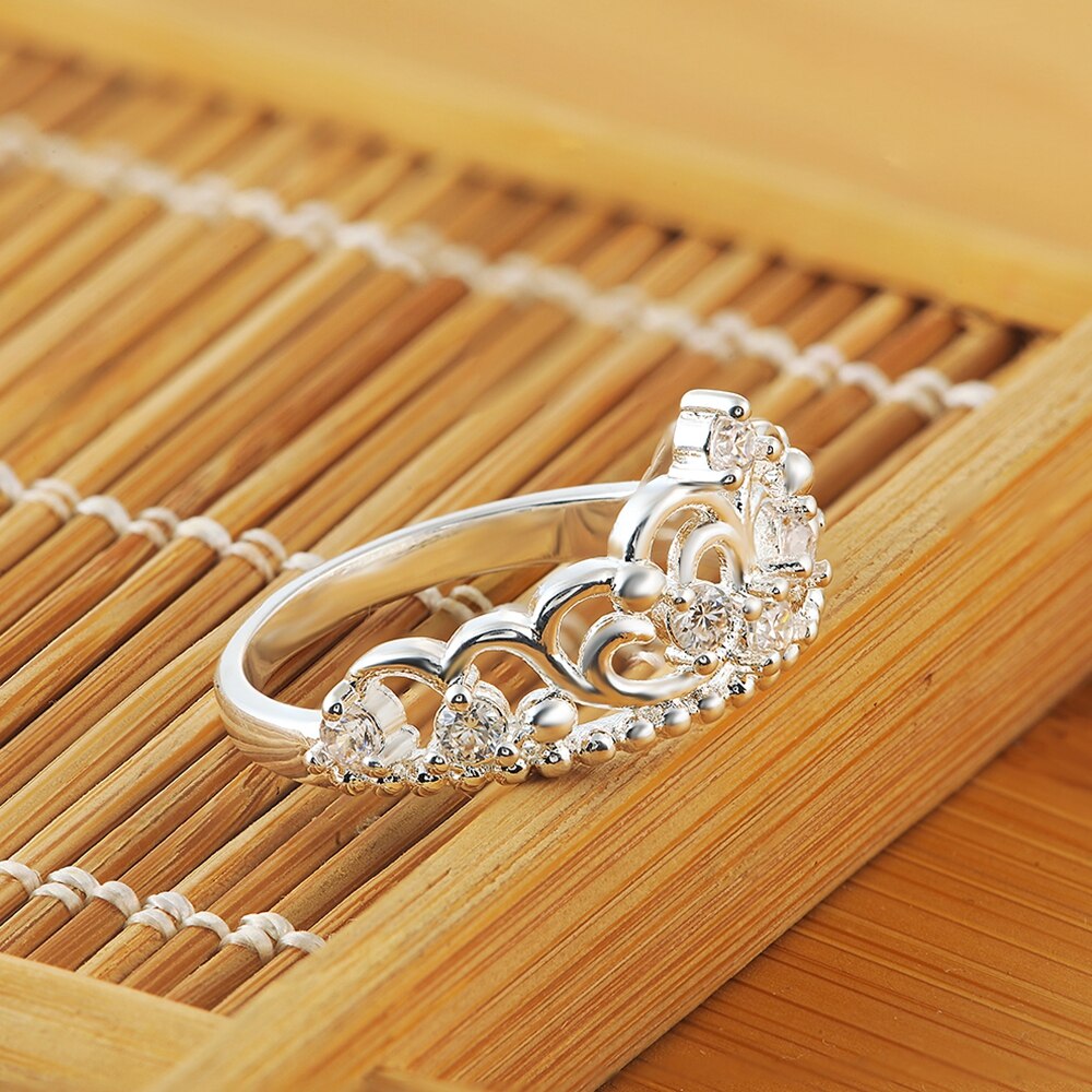 925 Sterling silver  crystal Crown Rings women size 7 8 party Gifts diamond ring wedding designer jewelry