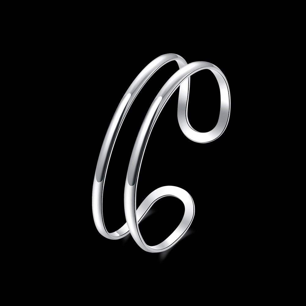 925 sterling Silver Double line bangle adjustable Bracelets For Man Women Street party Wedding Jewelry Holiday gifts