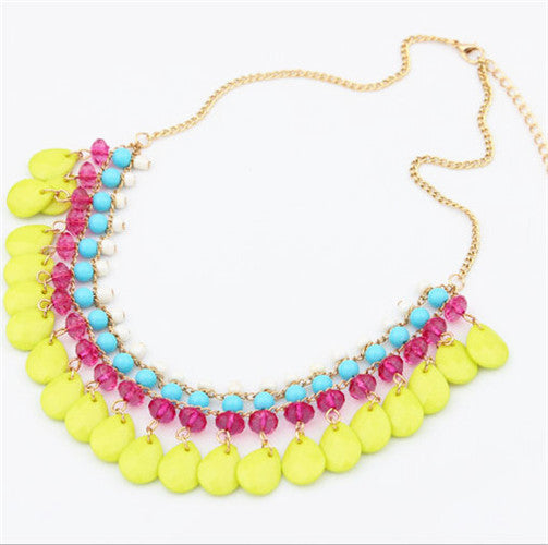 Hot Bohemian Style Fluorescence Water Drops Bib Statement Necklace Pendant