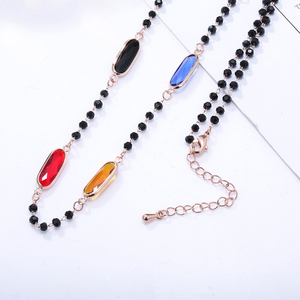 Boho Colorful Crystal Zircon Charm Necklace For Woman Bohemia Rhinestone Gold Silvery Necklaces Female Jewelry Gifts