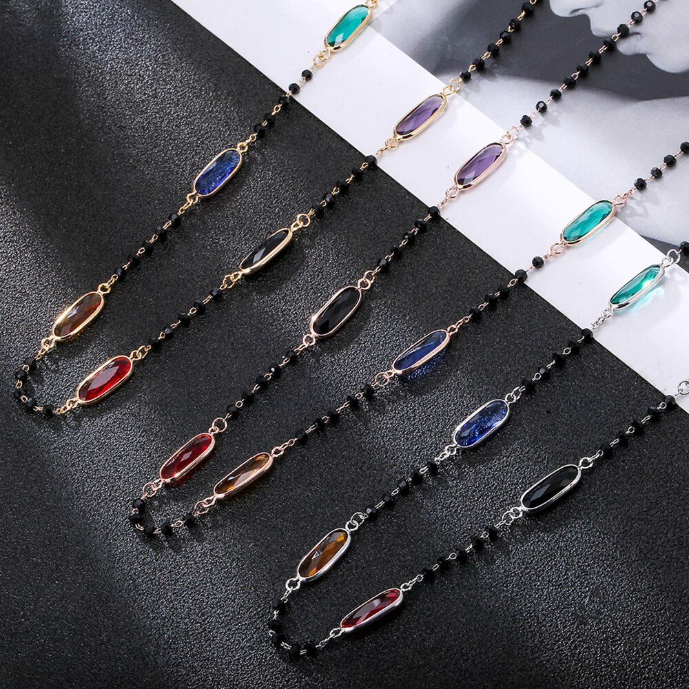 Boho Colorful Crystal Zircon Charm Necklace For Woman Bohemia Rhinestone Gold Silvery Necklaces Female Jewelry Gifts