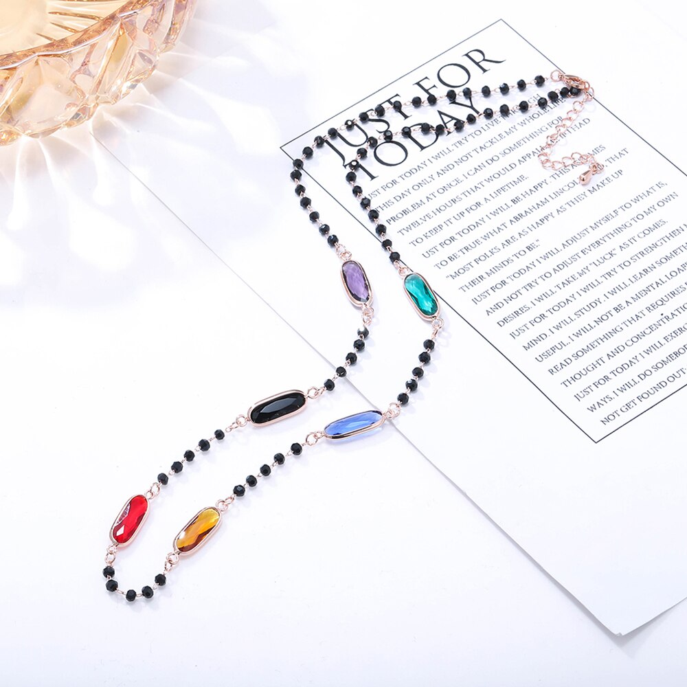 Boho Colorful Crystal Zircon Charm Necklace For Woman Bohemia Rhinestone Gold Silvery Necklaces Female Jewelry Gifts