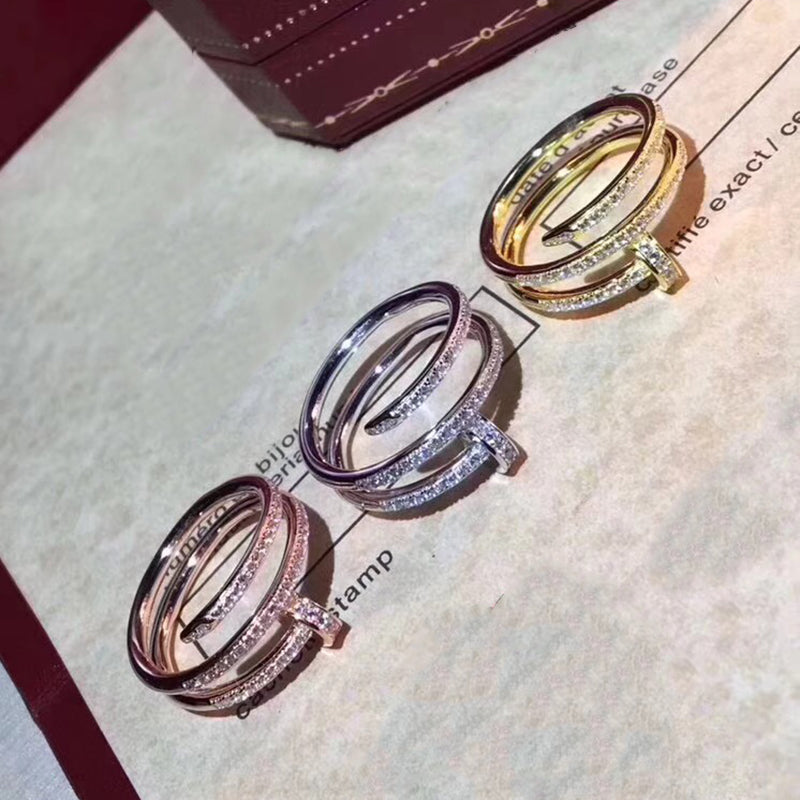 Hot Brand Pure 925 Sterling Silver Jewelry For Women Gold Color Nail Rings 2 Circle Nail Screw Party Silver Rings Top Quality