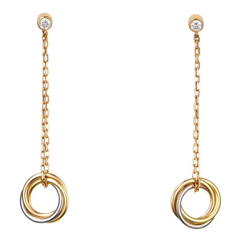 Hot Brand Pure 925 Sterling Silver Jewelry For Women Rose Gold Earrings Long Chain Earrings 3 Color Circle Summer Party Earrings