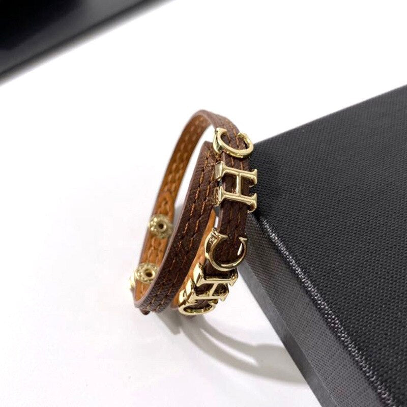 Brand Short Style Yellow Green Brown Orange Color PU Leather Stainless Steel Letter Chokers Necklace For Women