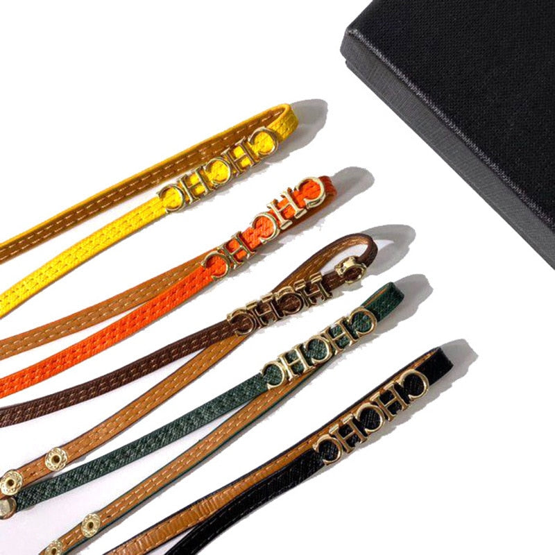 Brand Short Style Yellow Green Brown Orange Color PU Leather Stainless Steel Letter Chokers Necklace For Women