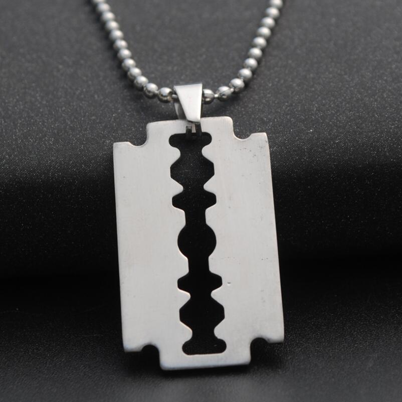 Cool Men's Stainless Steel Razor Pendant Silver Color Ball Blade Chain Necklace Men Jewelry Steel Male Shaver Shape Necklace